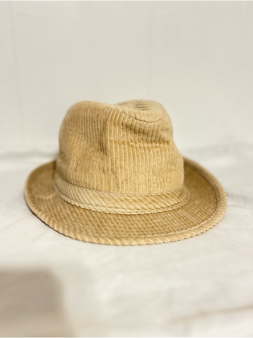 Vintage NWT Tan Corduroy Fedora Trilby Hat Unisex Medium